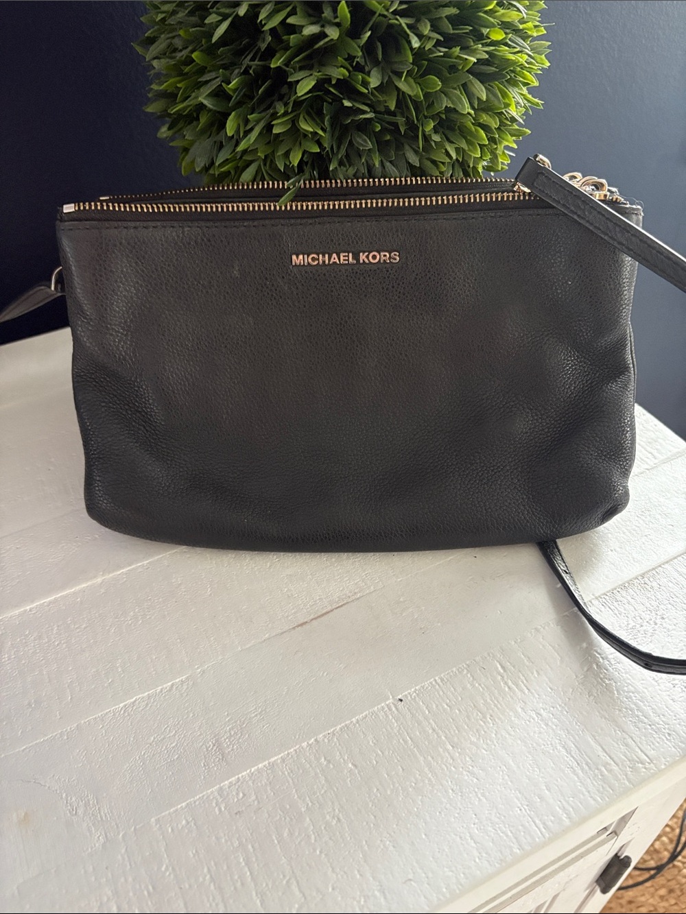 Michael Kors Black Pebbled Leather Crossbody with Gold Hardware